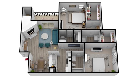 Floor plan for 2 beds, 2 baths, 1080 sqft